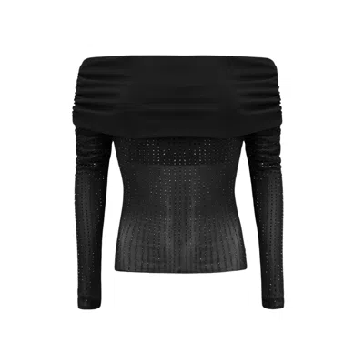 Ow Collection Women's Off Shoulder Rhinestone Blouse - Black
