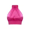 OW COLLECTION WOMEN'S PINK / PURPLE ELOISE HALTER CROP TOP - HOT PINK