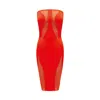 OW COLLECTION WOMEN'S RED SWIRL TUBE DRESS WITH SHEER MATERIAL