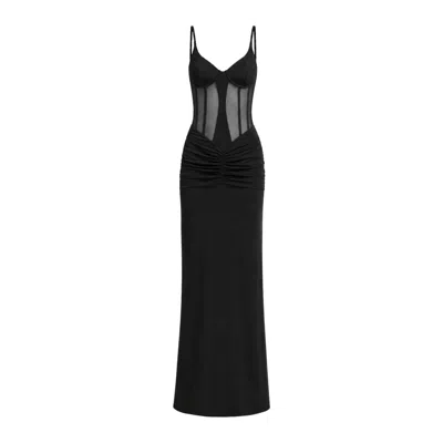 Ow Collection Women's Sivara Black Mesh Corset Maxi Dress