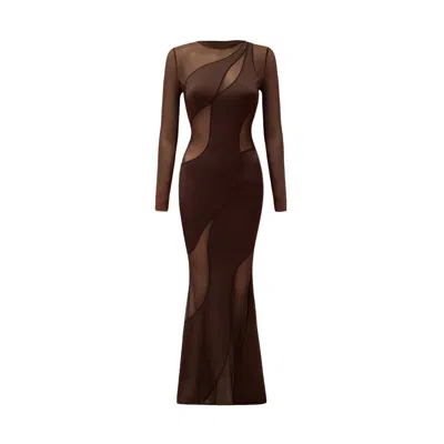 Ow Collection Women's Spiral Mesh Maxi Dress - Brown