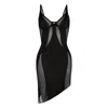 OW COLLECTION WOMEN'S SWIRL BLACK MINI DRESS WITH MESH DETAILS