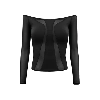 Ow Collection Women's Swirl Off Shoulder Black Blouse