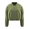 Ow Collection Women's Yokon Crop Bomber Jacket - Green In Green