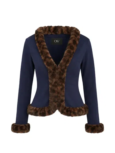 Ow Collection X Revolve Faux-fur Trim Cardigan In Blue