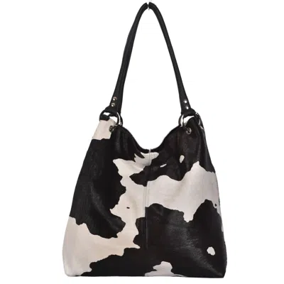 Owen Barry Women's Black / White Cowhide Shoulder Bag Black Splash Dudley