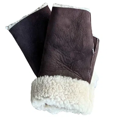 Owen Barry Women's Brown / White Sheepskin Fingerless Mittens Tube Kimbo Cream In Multi