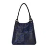 Owen Barry Women's Cowhide Shoulder Bag Dudley Larkspur Blue & Black By  In Blue