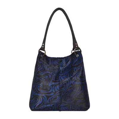 Owen Barry Women's Cowhide Shoulder Bag Dudley Larkspur Blue & Black By