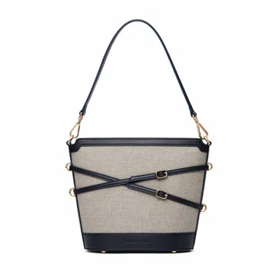 Owlish Studio Women's Blue Glacier Canvas Vegan Leather Bucket Bag - Deep Navy