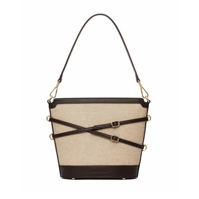 Owlish Studio Women's Brown Glacier Canvas Vegan Leather Bucket Bag - Espresso