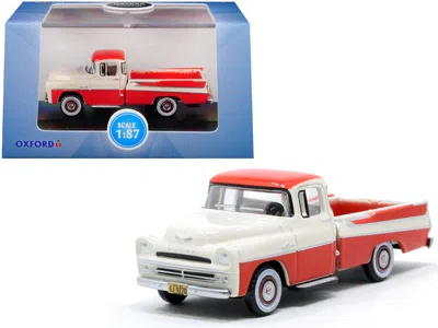 Oxford Diecast 1957 Dodge D100 Sweptside Pickup Truck Tropical Coral And Glacier White 1/87 (ho) Scale Diecast Mode In Multi