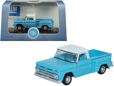 Oxford Diecast 1965 Chevrolet C10 Stepside Pickup Truck Light Blue With White Top 1/87 (ho) Scale Diecast