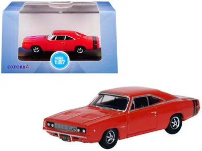 Oxford Diecast 1968 Dodge Charger Bright Red With Black Stripes 1/87 (ho) Scale Diecast Model Car By