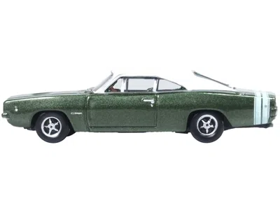 Oxford Diecast 1968 Dodge Charger Racing Green Metallic With White Top And Tail Stripe 1/87 (ho) Scale Diecast Mode