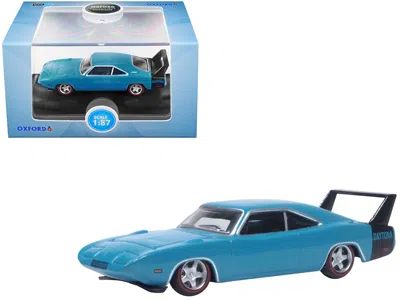 Oxford Diecast 1969 Dodge Charger Daytona Bright Blue With Black Tail Stripe 1/87 (ho) Scale Diecast Model Car By O