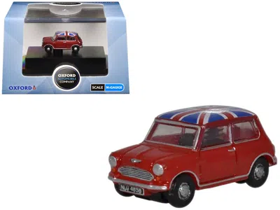 Oxford Diecast Austin Mini Rhd (right Hand Drive) Tartan Red With Union Jack Top 1/148 (n) Scale Diecast Model Car 