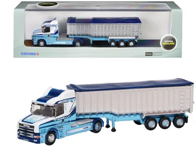 Oxford Diecast Scania T-cab Truck Rhd (right Hand Drive) With Covered Dump Trailer "tinnelly" White With Blue
