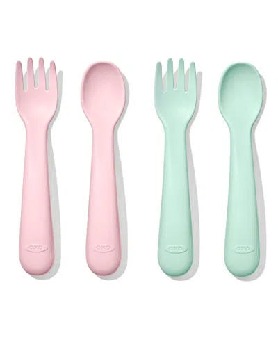 Oxo Tot 2 Pc Plastic Fork Spoon Set In Opal And Blossom