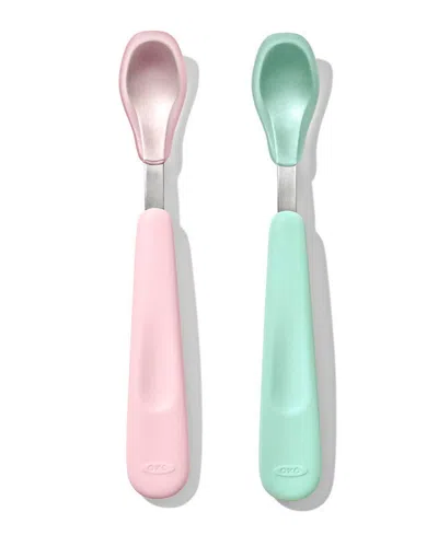Oxo Tot Feeding 2pc Spoon Set With Soft Silicone In Opal And Blossom