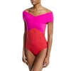 Oye Swimwear Zenia Off-the-shoulder One-piece Swimsuit In Fuchsia/red In Multi
