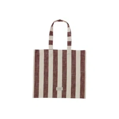 Oyoy Tote Bag Candy Stripe Brown/off White In Metallic