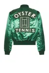 Oyster Otc Satin Varsity Jacket In Green