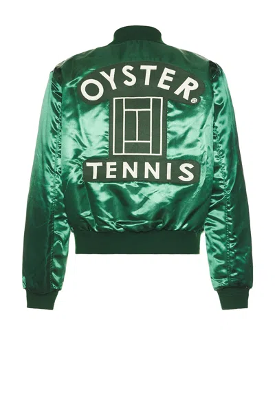 Oyster Otc Satin Varsity Jacket In Green