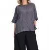 Ozai N Ku Crinkle Crew Neck Top In Cement In Gray