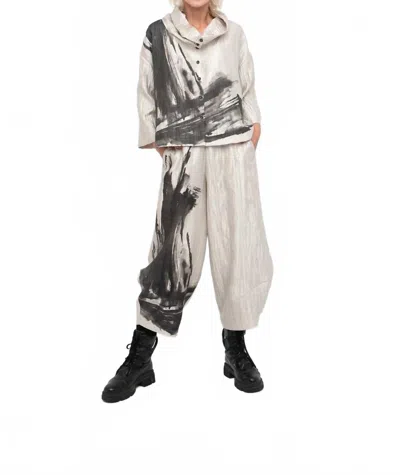 Ozai N Ku Lantern Pants With Blush Stroke Print In Light Cream With Black In White
