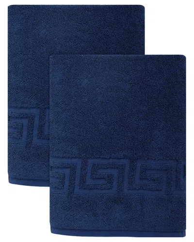 Ozan Premium Home 2pc Milos Greek Key Pattern Bath Sheet Set In Navy