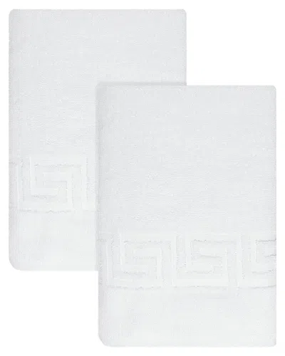 Ozan Premium Home 2pc Milos Greek Key Pattern Bath Towel Set In White