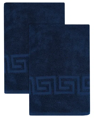 Ozan Premium Home 2pc Milos Greek Key Pattern Bath Towel Set In Blue
