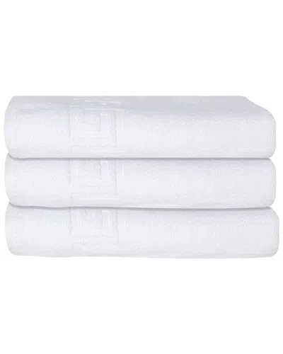 Ozan Premium Home 3pc Milos Greek Key Pattern Bath Towel Set In White