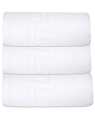 Ozan Premium Home 3pc Milos Greek Key Pattern Hand Towel Set In White