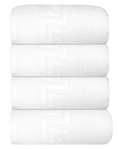 Ozan Premium Home 4pc Milos Greek Key Pattern Hand Towel Set In White