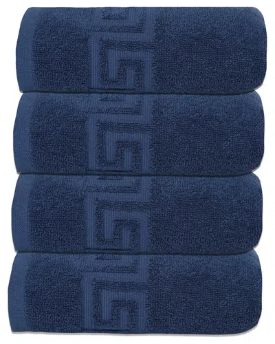 Ozan Premium Home 4pc Milos Greek Key Pattern Hand Towel Set In Blue