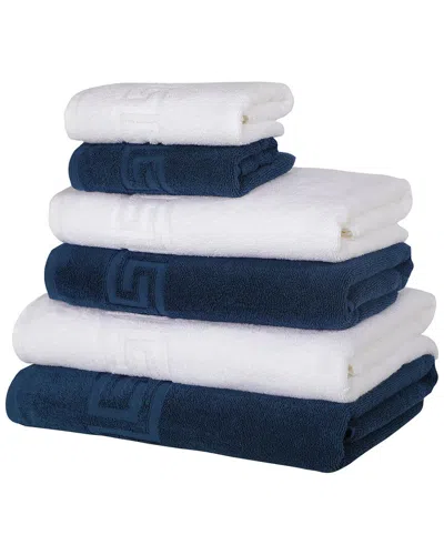 Ozan Premium Home 6pc Milos Greek Key Pattern Towel Set In Blue