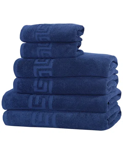 Ozan Premium Home 6pc Milos Greek Key Pattern Towel Set In Blue