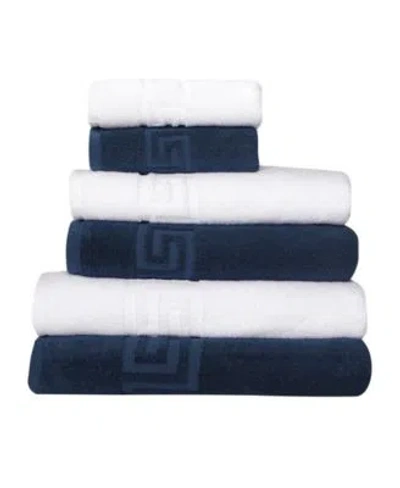 Ozan Premium Home Milos Greek Key Design 100 Turkish Cotton Bath Towels In Navy