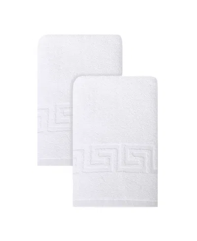 Ozan Premium Home Milos Greek Key 100% Turkish Cotton Hand Towel, 16" X 30" In White