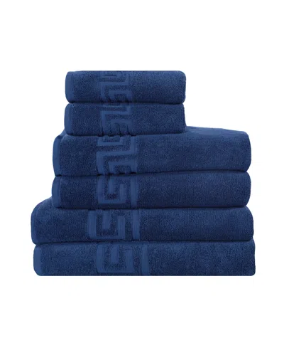 Ozan Premium Home Milos Greek Key 100% Turkish Cotton 6-pc. Bath Towel Sets In Navy