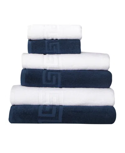 Ozan Premium Home Milos Greek Key 100% Turkish Cotton 6-pc. Bath Towel Sets In White,navy