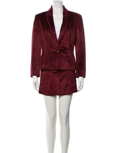 Pre-owned Ozbek 1990's Faux Fur Skirt Suit In Red
