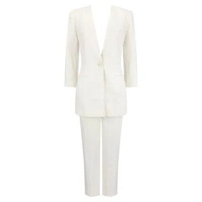 Pre-owned Ozbek 1990s Rifat  Shimmery White Stripe Pantsuit