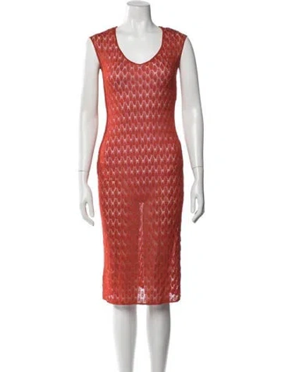 Pre-owned Ozbek Lace Pattern Knee-length Dress In Orange