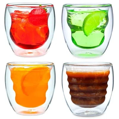 Ozeri Curva Artisan Series Double Wall 8 oz Beverage Glasses And Tumblers In Clear