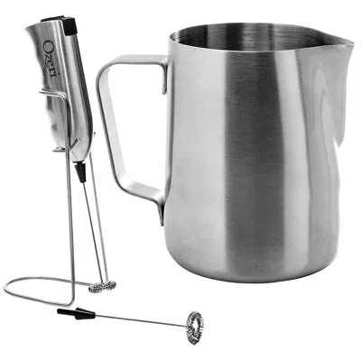 Ozeri Deluxe Milk Frother And 12 oz Frothing Pitcher In Stainless Steel, With Extra Whisk Attachment