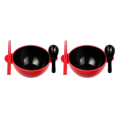 Ozeri Earth Ramen Bowl 6-piece Set, Made From Plant-derived And Other Natural Materials In Red,black