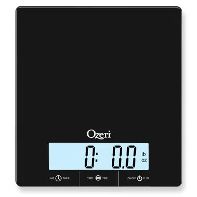 Ozeri Touch Iii 22 Lbs (10 Kg) Kitchen Scale In Tempered Glass, With Clock, Temperature & Humidity Gauge